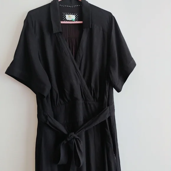 Anthropologie Black Janae Maxi Dress Lined Linen Blend Pockets Brunch Tea 3X - Picture 4 of 16